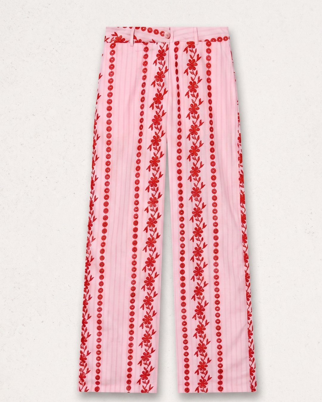 Pantalones de Mujer Estilo Boho Chic con Bordado Rosa
