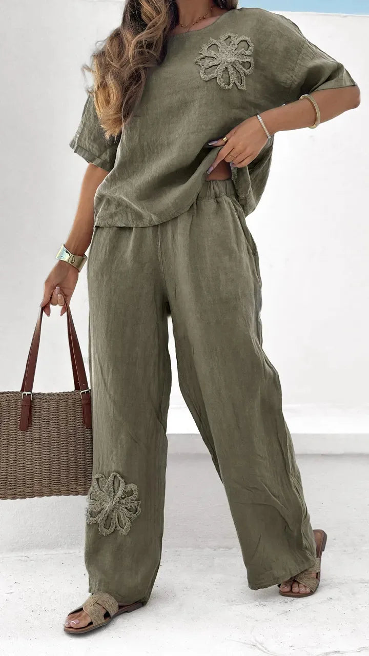 Elegancia en Verano: Conjunto de Lino Bordado para la Mujer Actual